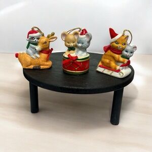 Vintage J.S.N.Y. Sri Lanka Animal Bell Ornaments Lot of 3 Ceramic Figurines Cat+